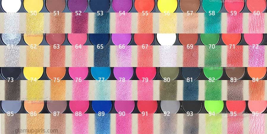 Swatches of Bottom 48 shades from Glamorous Face Eyeshadow Palette
