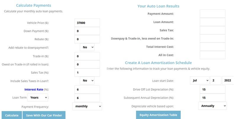 Car payment calculator