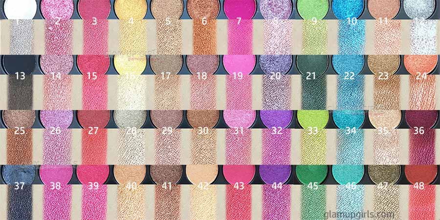 Swatches of Top 48 shades from Glamorous Face Eyeshadow Palette