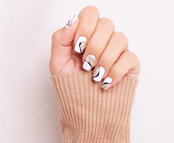 White Abstract Nail Art