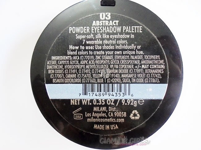 Milani Paint Eyeshadow Palette in Abstract ingredients