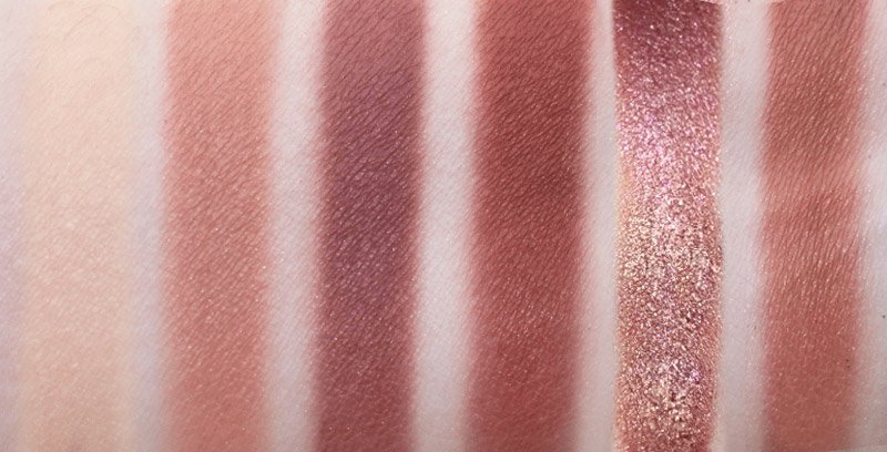 Huda Beauty New Nude Eyeshadow swatches in Concealed, Seacret, Tease, Raw, Charmed, Teddy