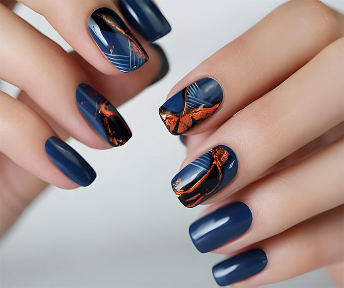 Navy blue and bronze Nail art